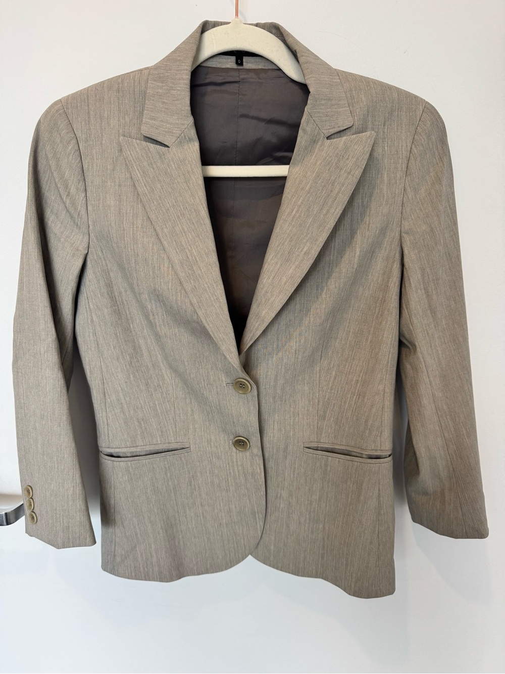 Theory Grey Heather Wool Blend Tailored Blazer Jacket - 0
